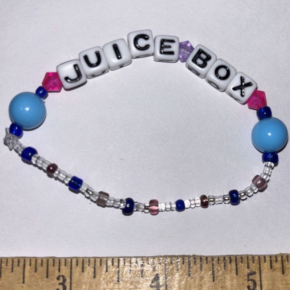Juice Box Beaded Stretch Bracelet Blue Y2K Handcrafted Cute Adult Humor Jewelry